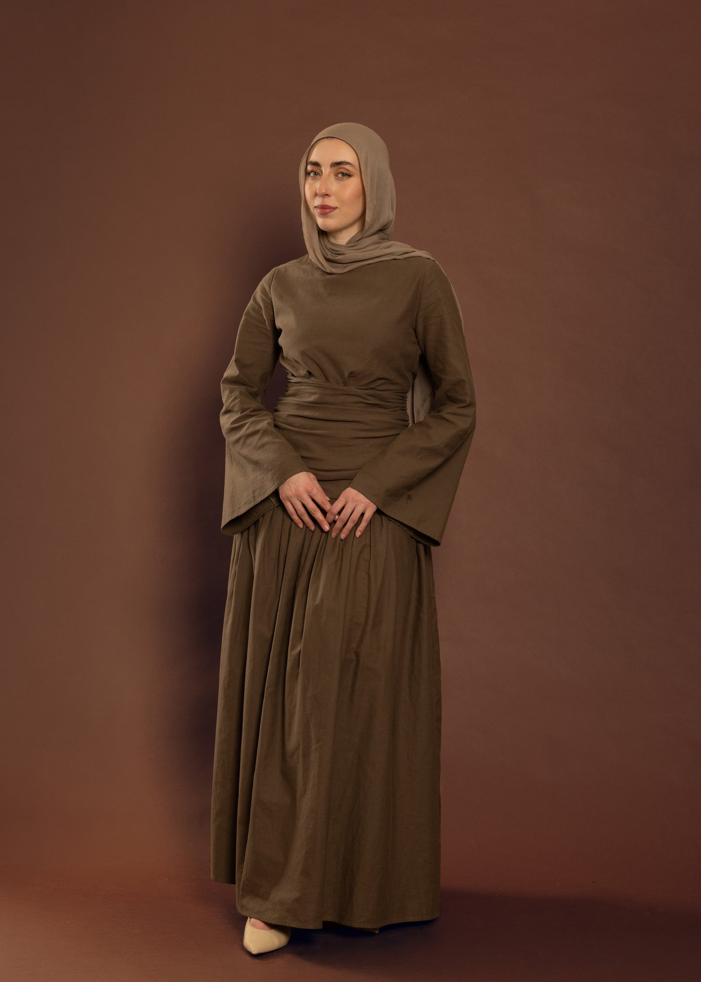 Truffle Brown Pleated Top