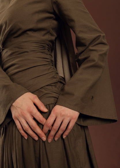 Truffle Brown Pleated Top